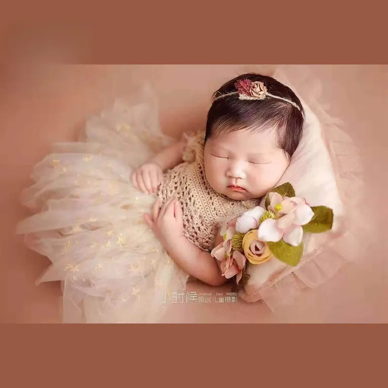 Baby Girl Handmade Knitted Stars Mesh Dress - Newborn Photography Props - Image 3